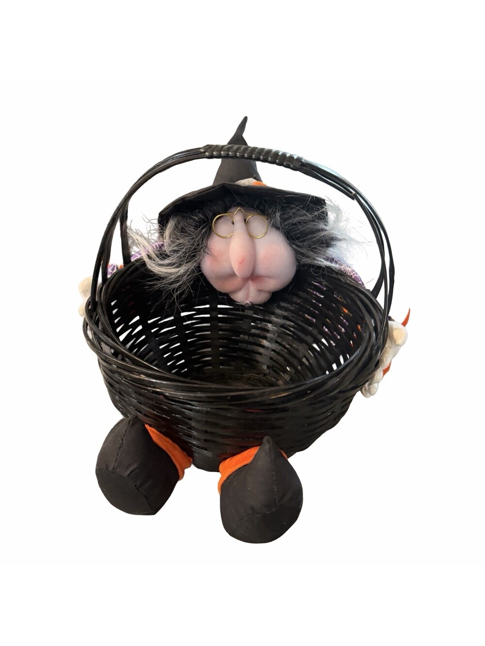 Vintage Joelson Industries Witch Basket 1995 Black Basket-Handle Halloween Decor